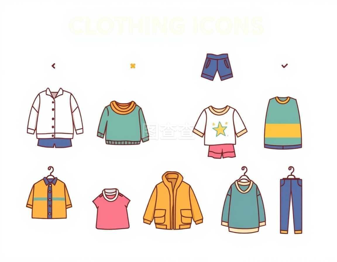 卡通风格服装图标集 打造可爱又时尚的服饰小图鉴